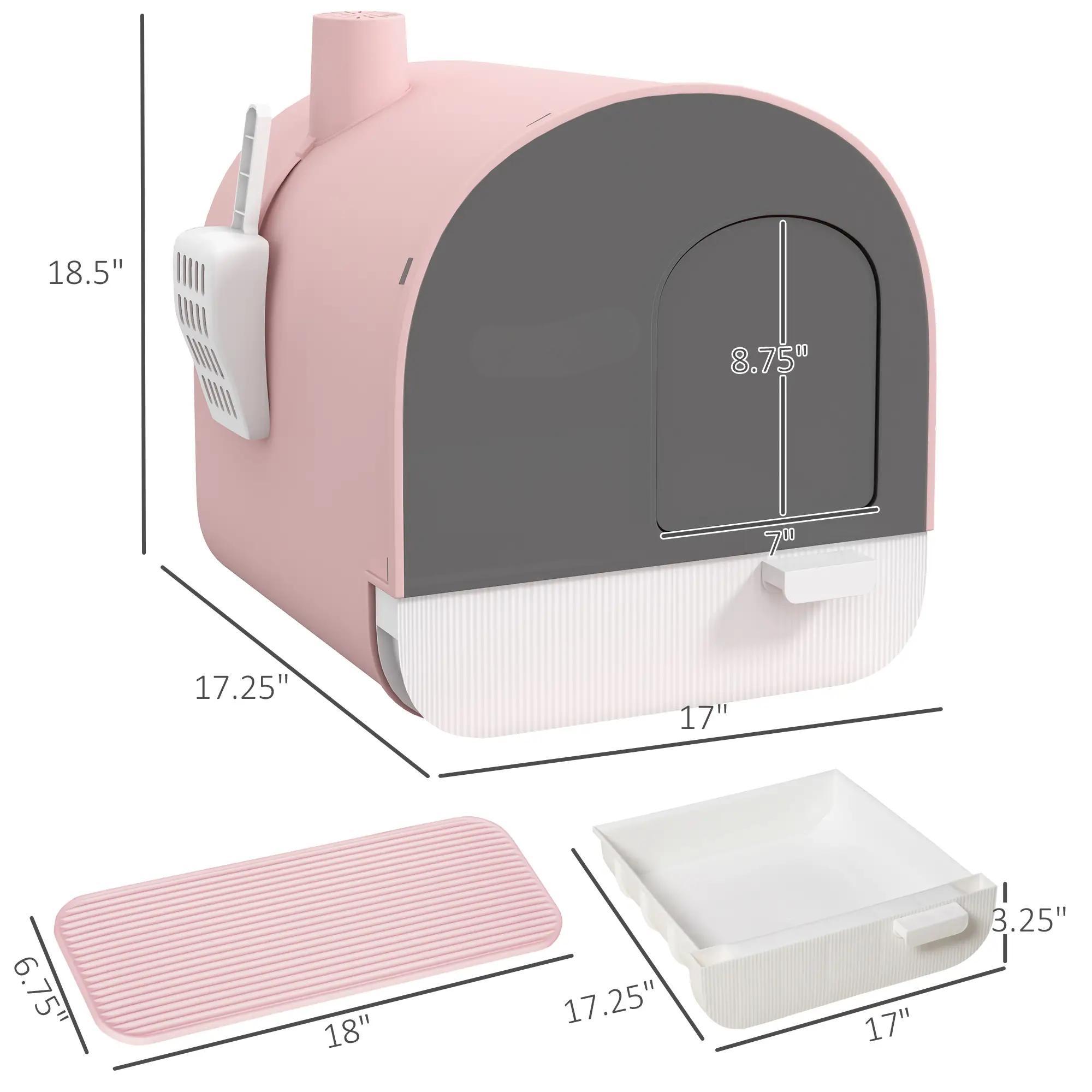 Pink Covered Litter Box with Scoop and Filter