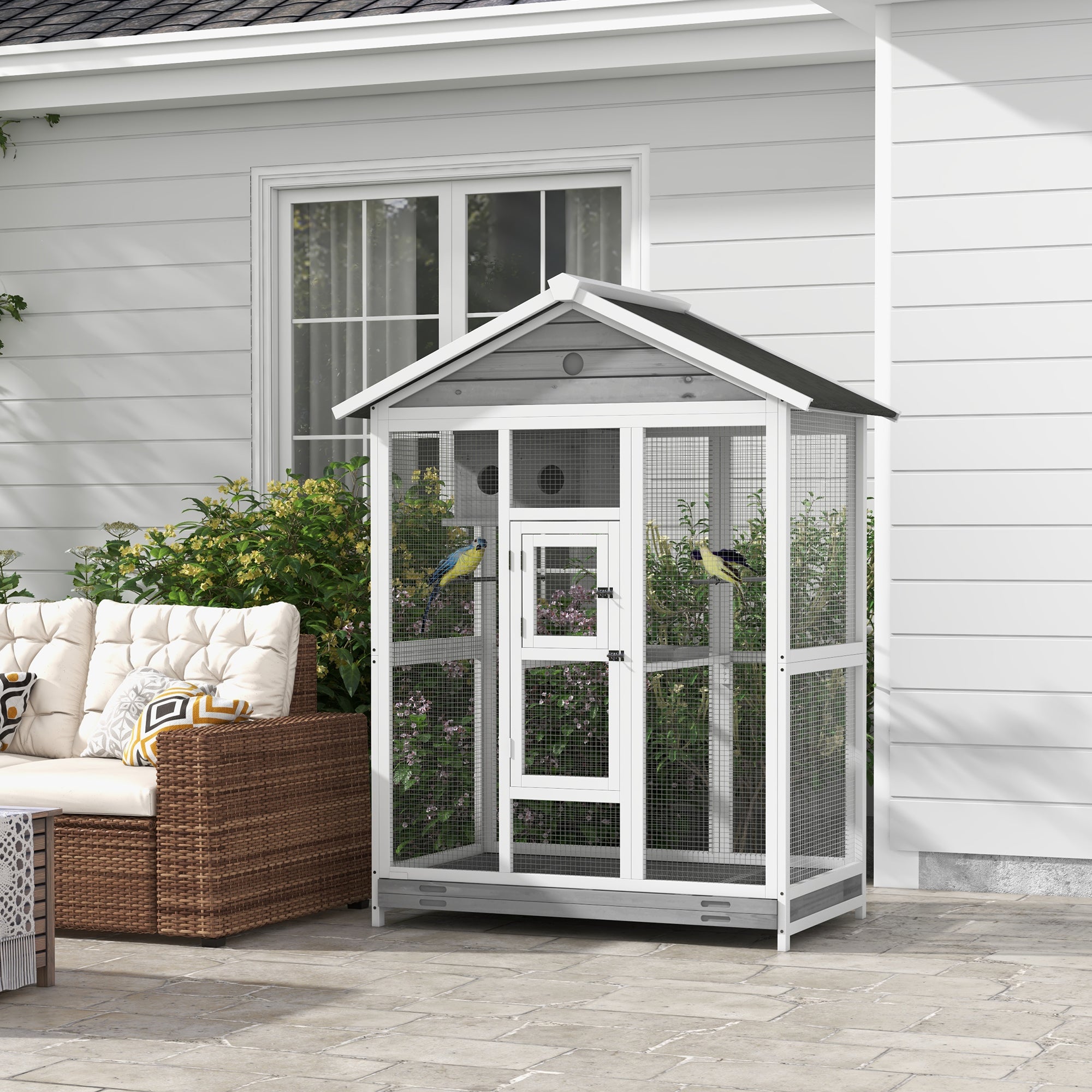 64.5" Wooden Aviary with 4 Perches, Nest, and Slide-Out Tray