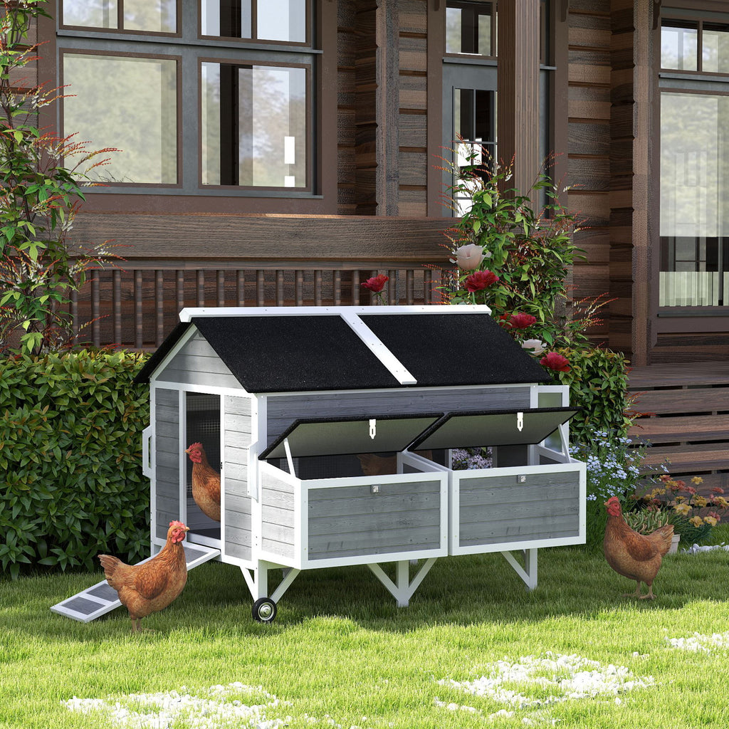 59" Gray Wooden Chicken Coop with Wheels and Nesting Boxes