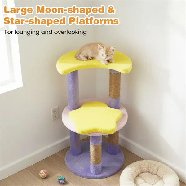 Moon & Star Cat Tree with Jute Scratching Posts - Purple