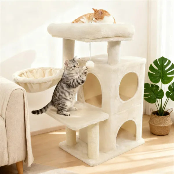 Beige 33.5" Multi-Level Cat Tree with Condo for Felines