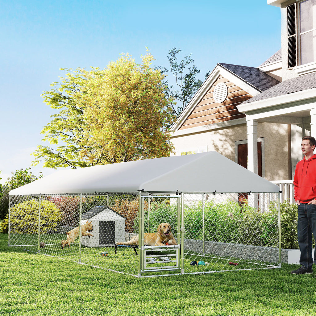 Outdoor Dog Kennel, 19.7' x 7.5' x 5.2', with Bowl Rack
