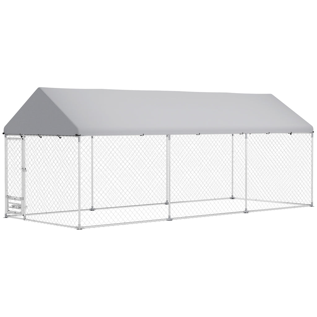 Outdoor Dog Kennel with Bowl Rack, 19.7' x 7.5' x 7.5'