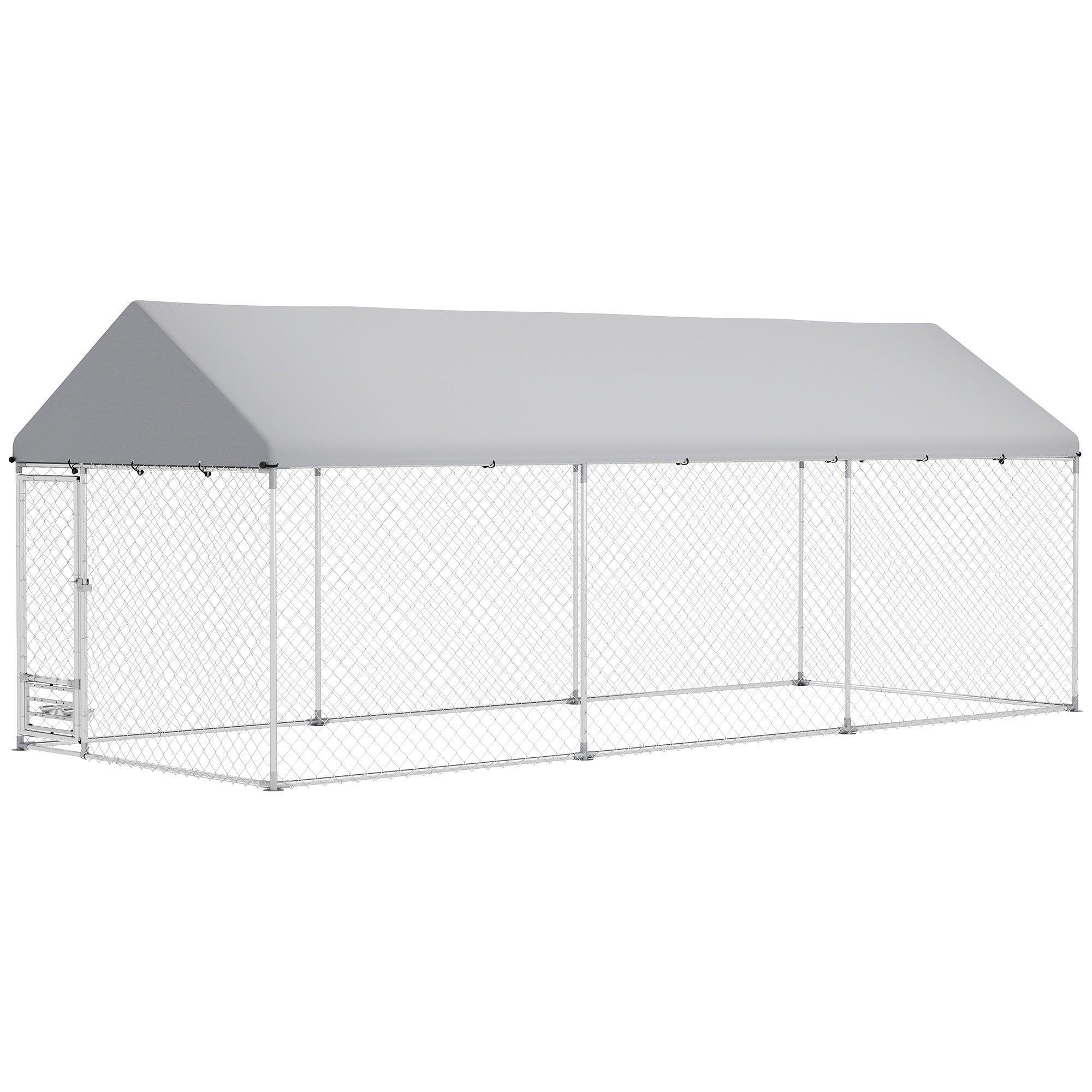 Outdoor Dog Kennel with Bowl Rack, 19.7' x 7.5' x 7.5'