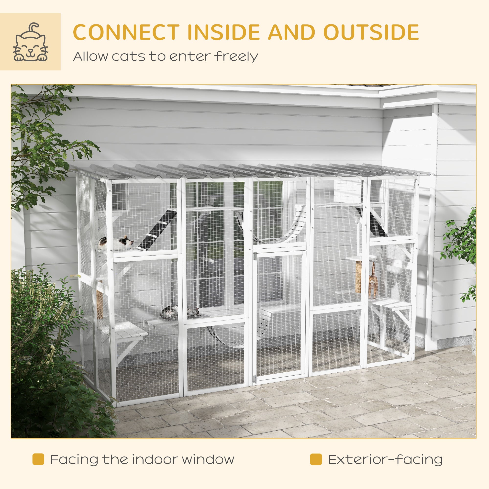 Large Cat Window Enclosure with Shelves, White