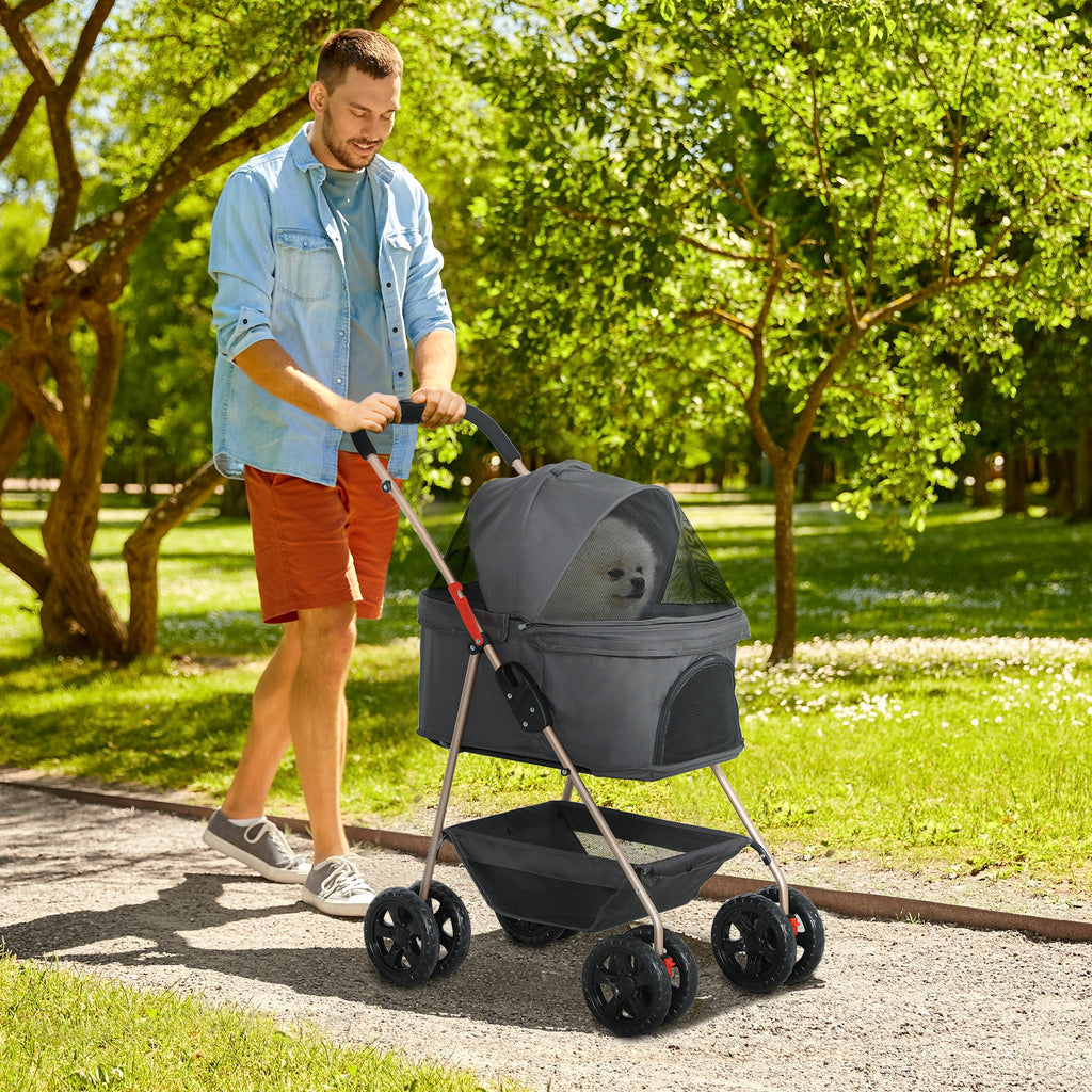 3-in-1 Pet Stroller with Detachable Carrier, Gray