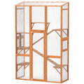 Large Wooden Cat Enclosure with 6 Platforms, Scratching Post