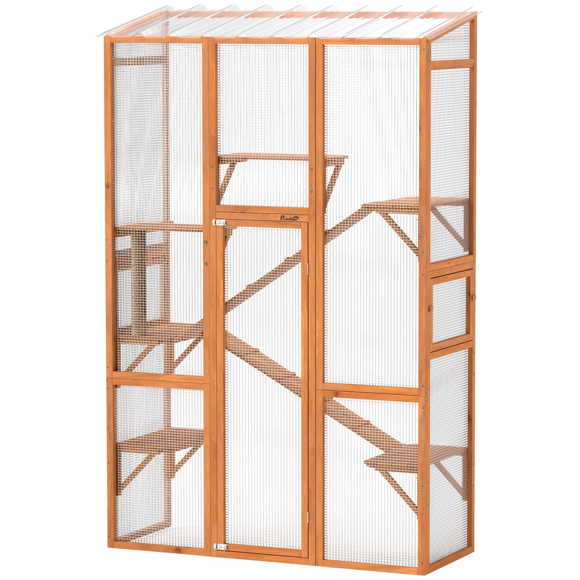 Large Wooden Cat Enclosure with 6 Platforms, Scratching Post
