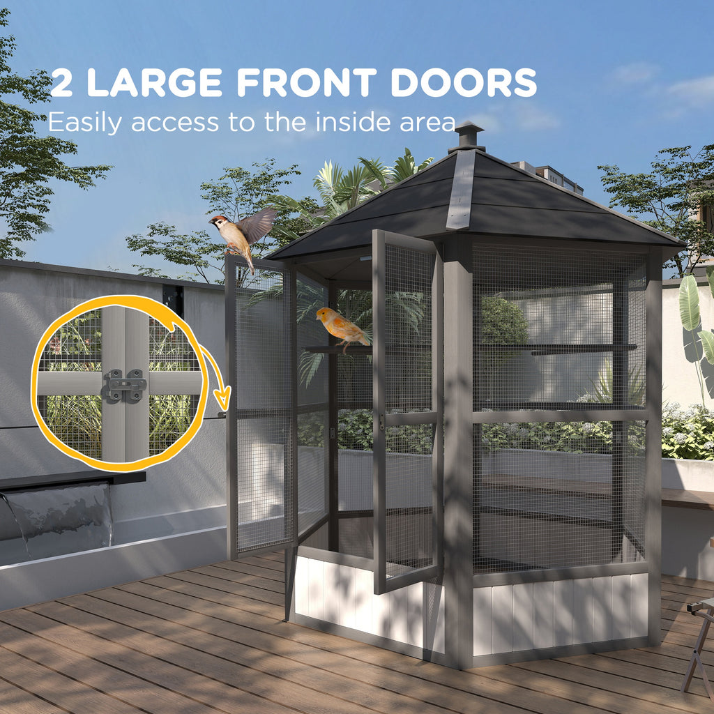 69" Wooden Hexagonal Outdoor Aviary, Light Gray