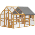 Wooden Catio Outdoor Enclosure, Yellow, 2 Condos, 6 Platform