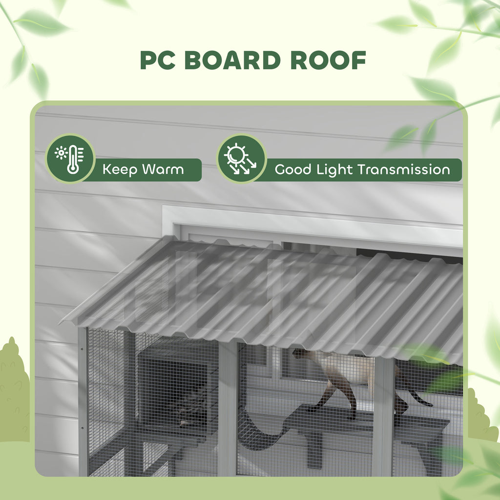 Elegant Cat Window Enclosure with Bridge & Platforms, Gray