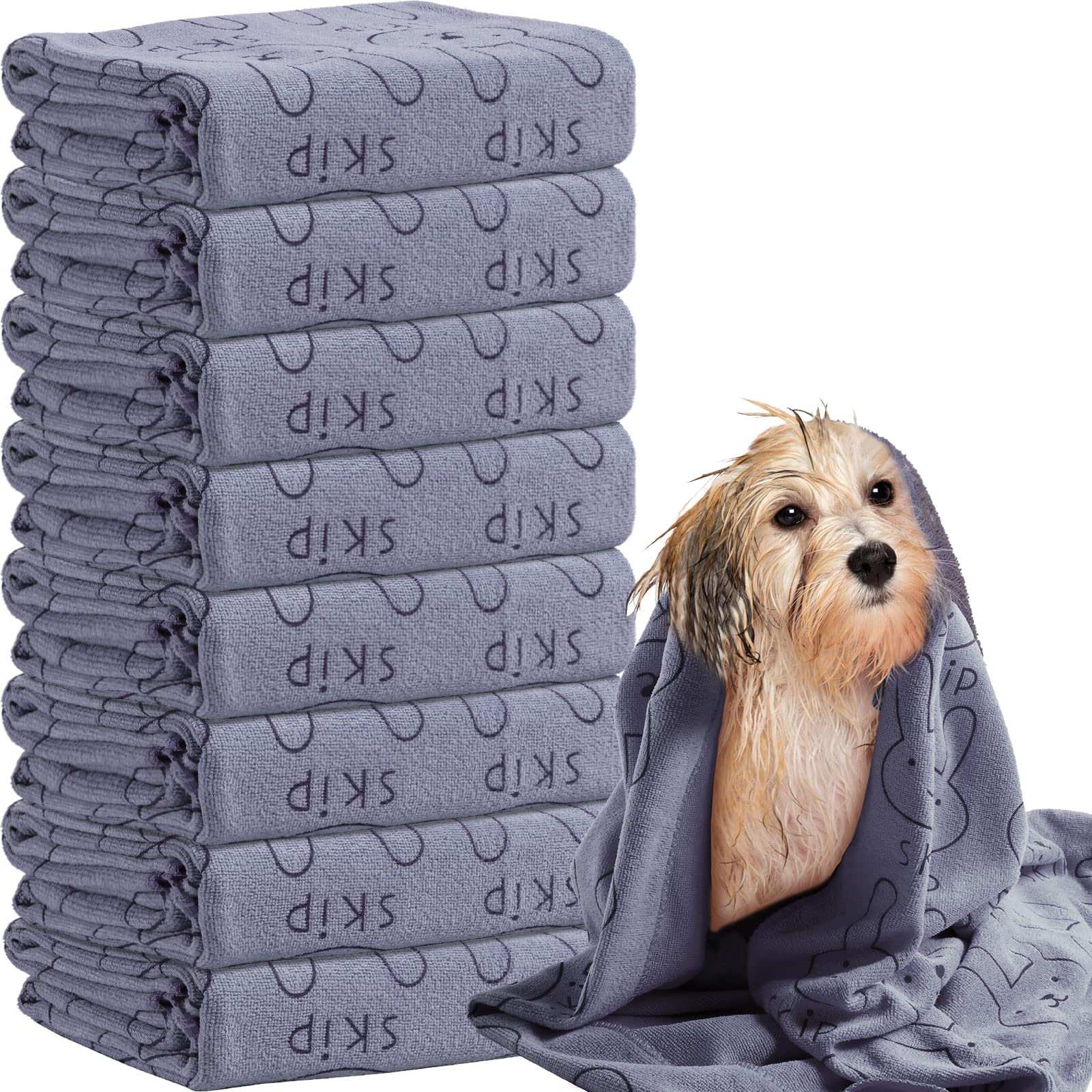 8-Pack Grey Pet Drying Towels, 55 x 28 Inches