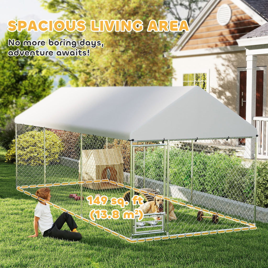 Outdoor Dog Kennel with Bowl Rack, 19.7' x 7.5' x 7.5'