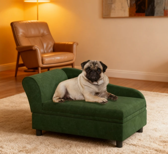 Luxury Pet Sofa Bed with Integrated Storage, Green