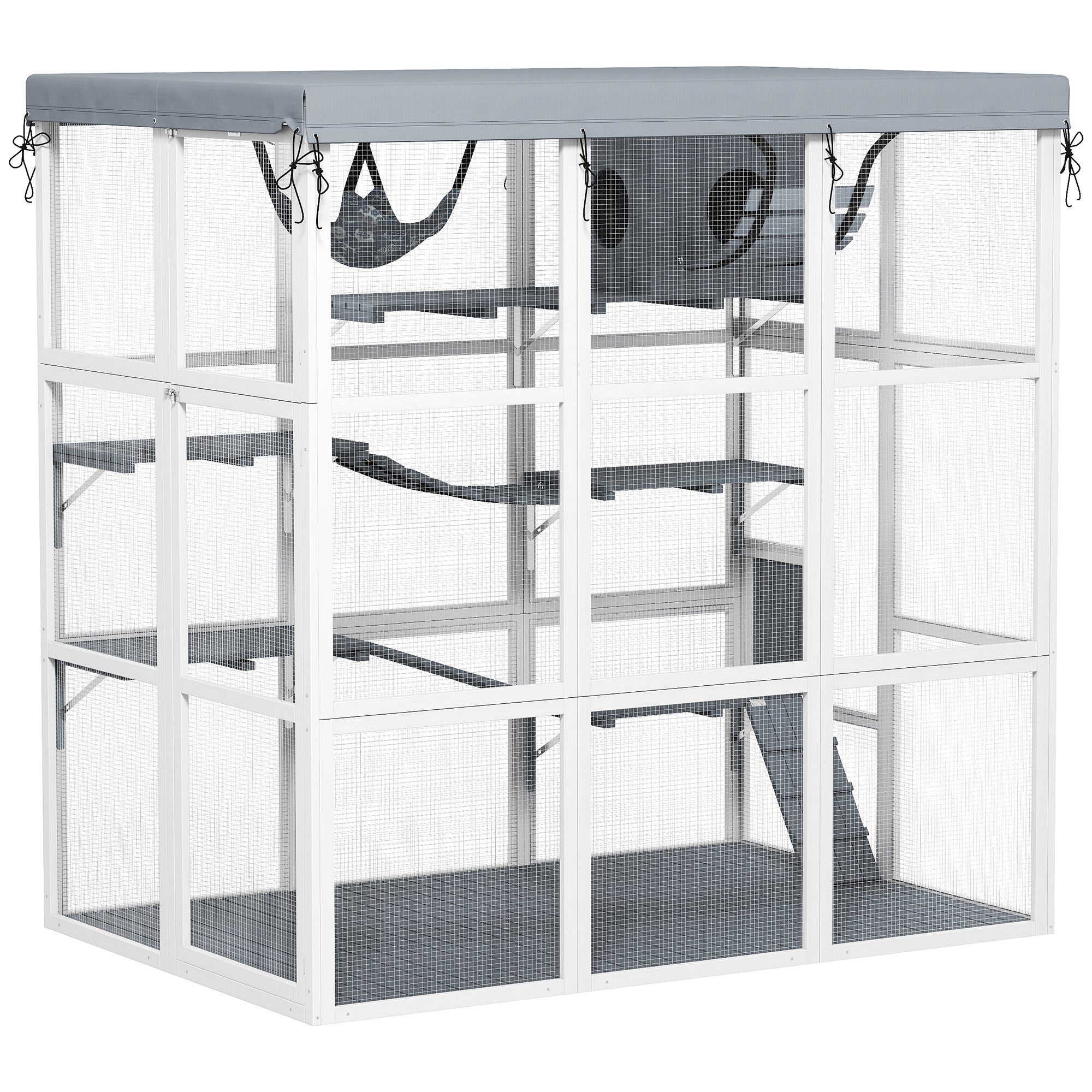 Large Outdoor Catio with Hammock & Condo, Gray