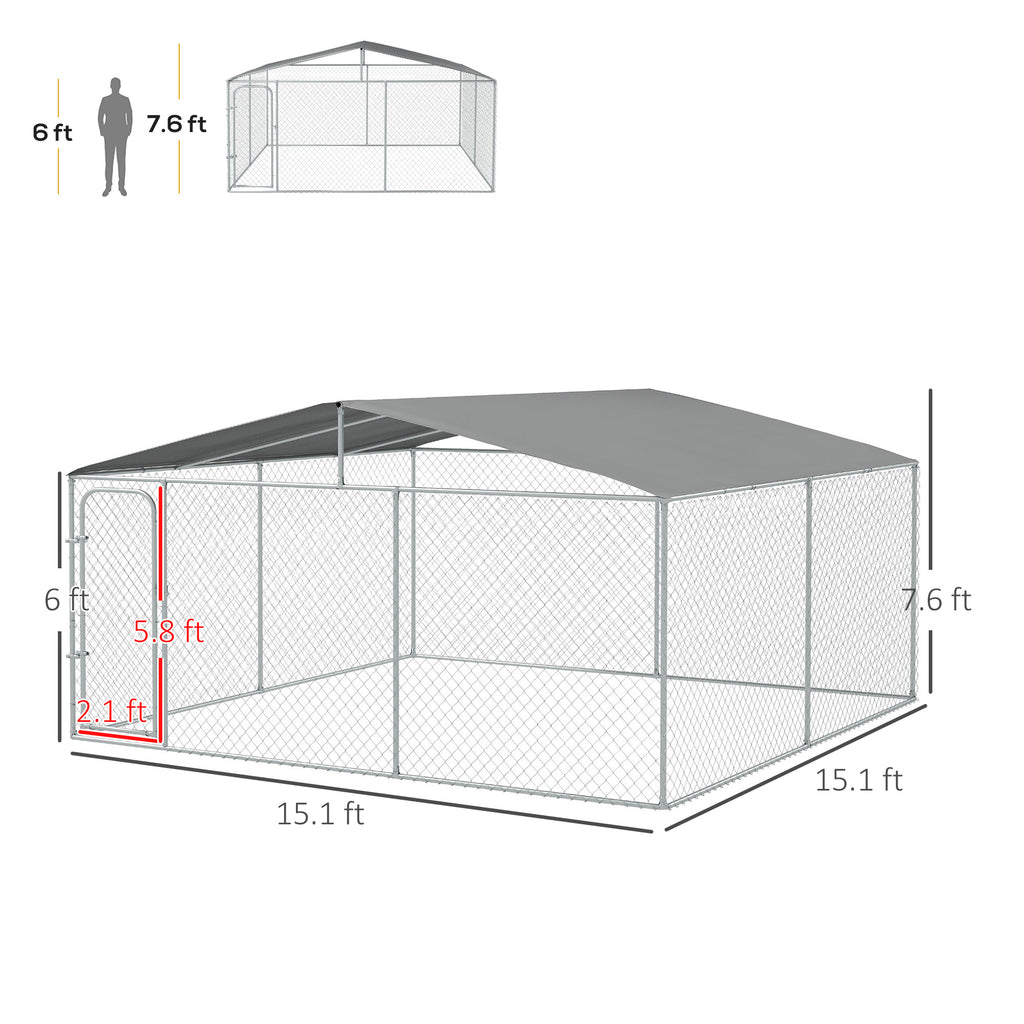 Outdoor Dog Kennel with Cover, 15x15 ft