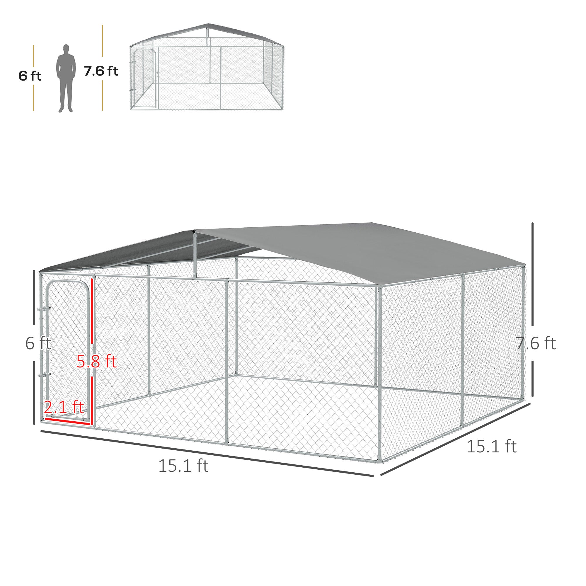 Outdoor Dog Kennel with Cover, 15x15 ft