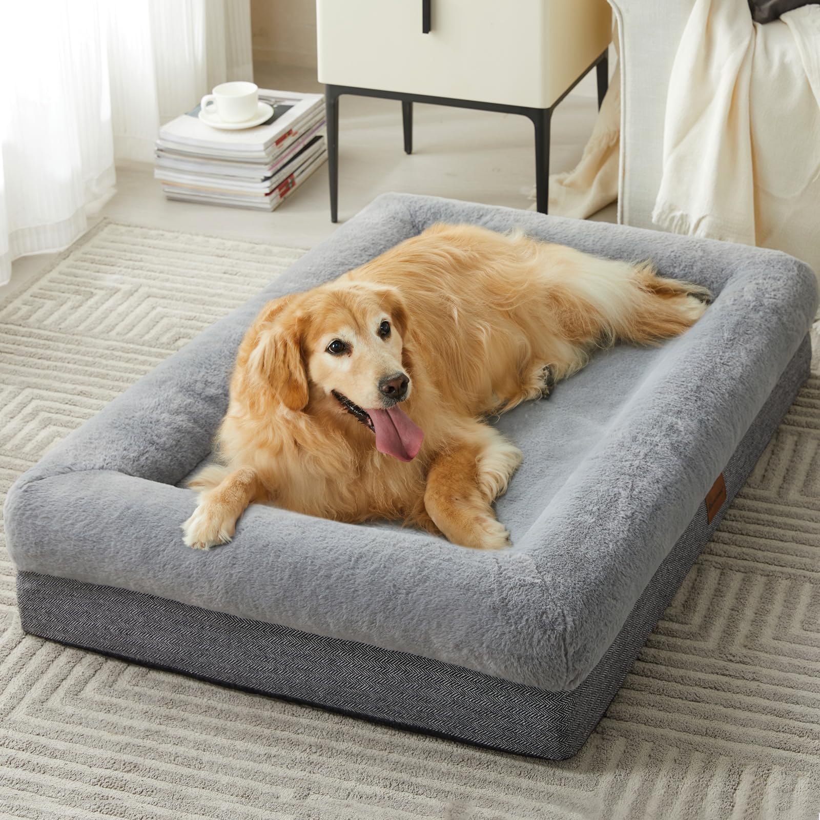 Orthopedic Bolster Bed for Large Dogs, Washable