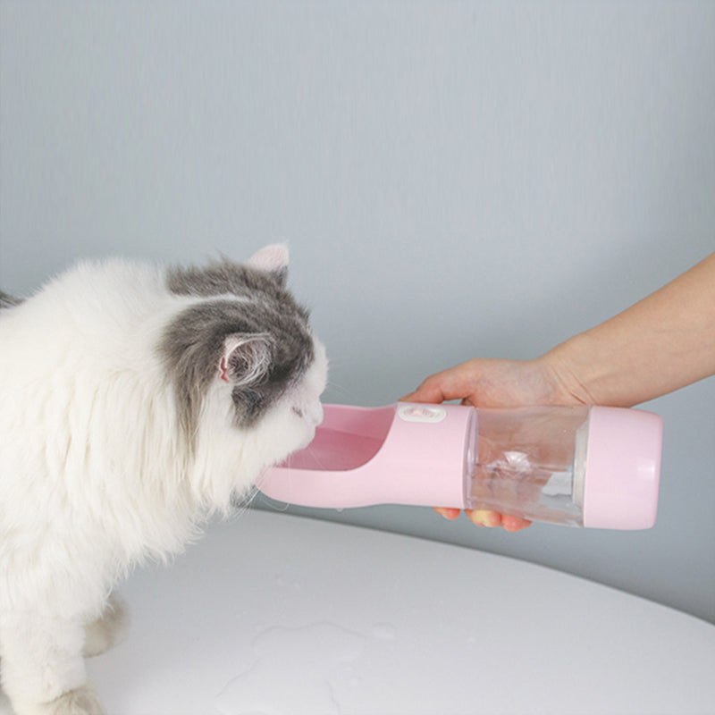 Dual-Compartment Pet Travel Bottle, 258ml Water & 200ml Food