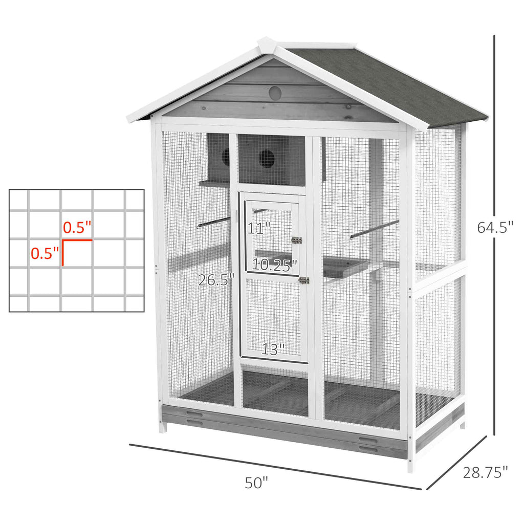 64.5" Wooden Aviary with 4 Perches, Nest, and Slide-Out Tray