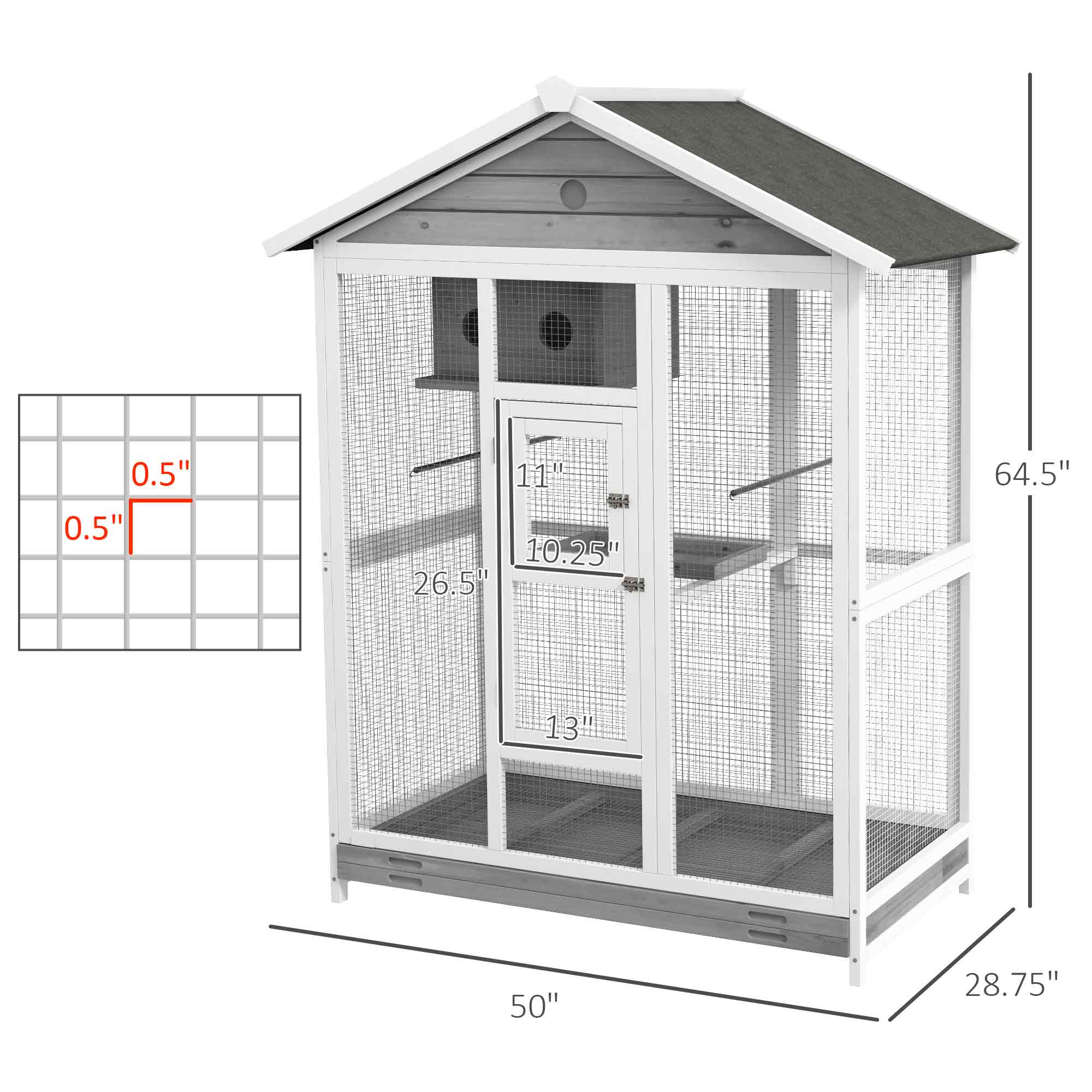 64.5" Wooden Aviary with 4 Perches, Nest, and Slide-Out Tray