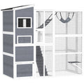 Large Wooden Catio with 4 Tiers, 3 Platforms, Gray