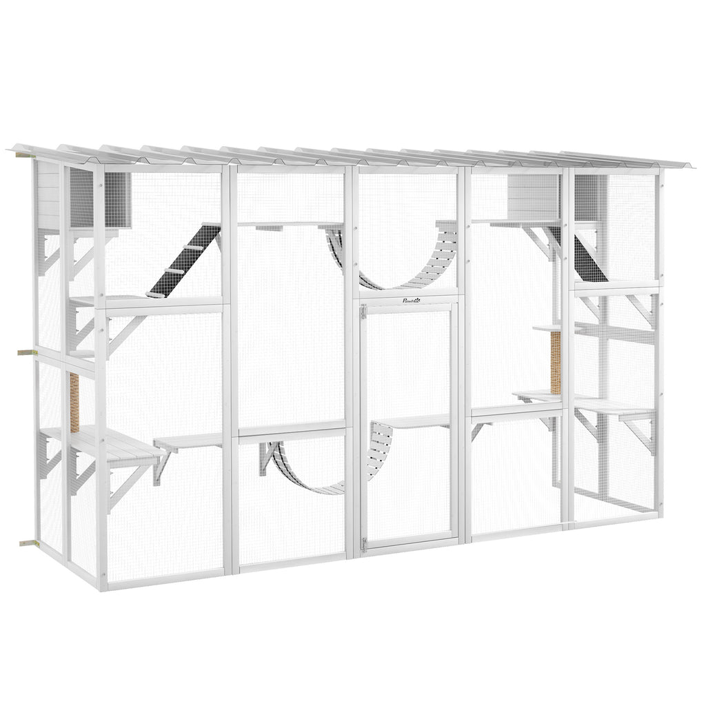 Large Cat Window Enclosure with Shelves, White