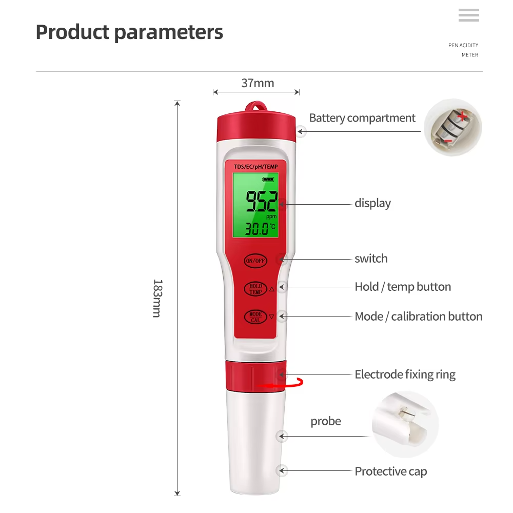 4-in-1 Digital pH EC Meter for Water Testing