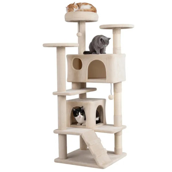 52" Cat Tower with Perches & Condos, Beige