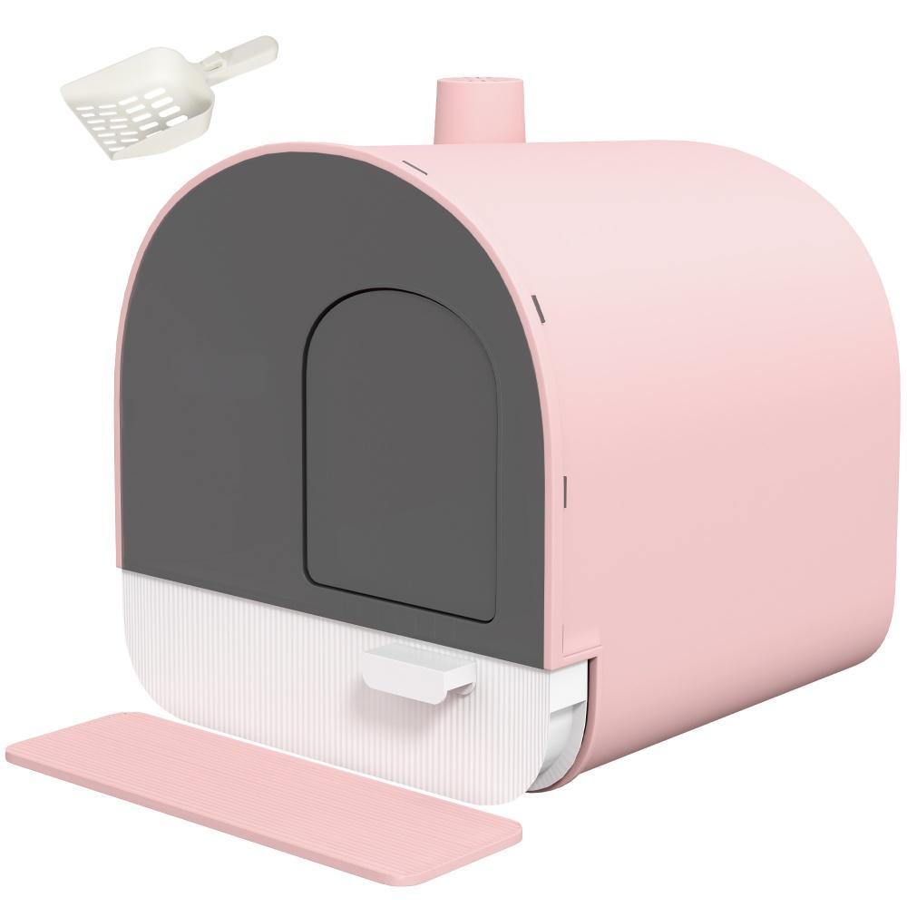 Pink Covered Litter Box with Scoop and Filter