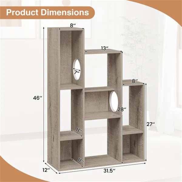 Noble Feline Bookshelf Cabinet, Gray Oak