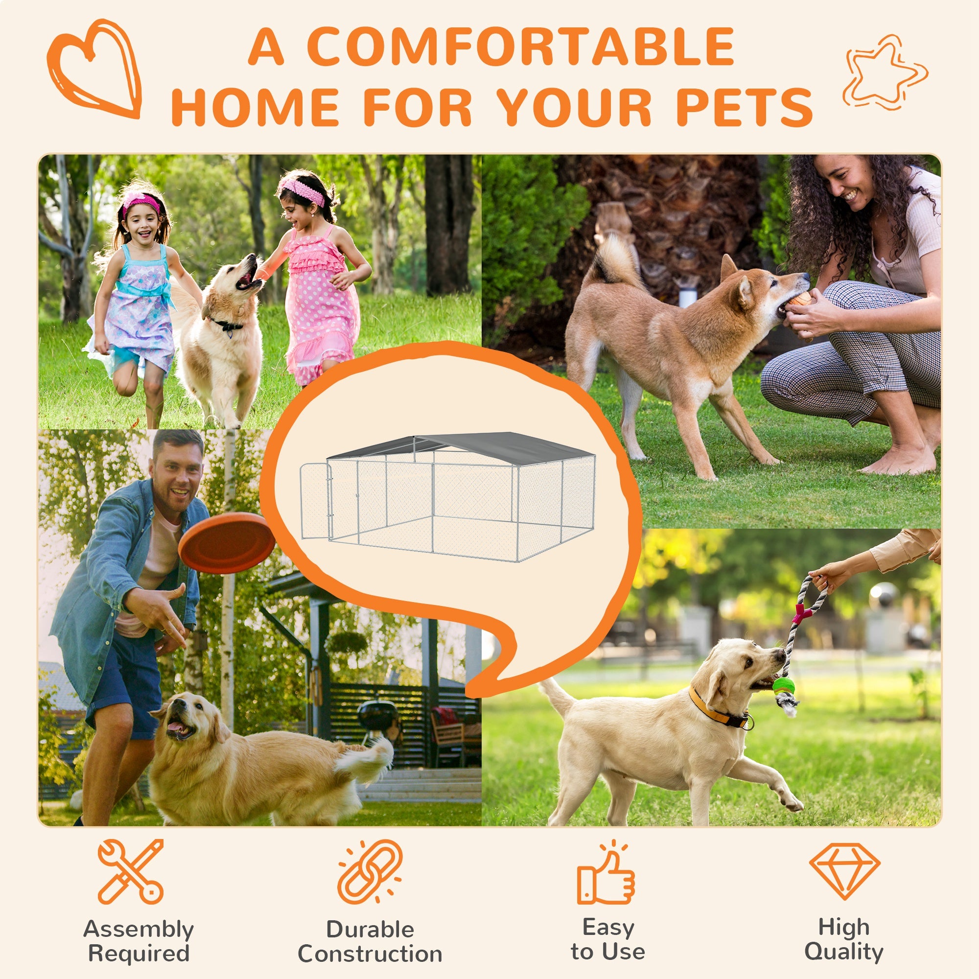Outdoor Dog Kennel with Cover, 15x15 ft