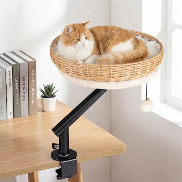 Rotatable Desktop Cat Bed Perch, 2-in-1 Workspace Retreat