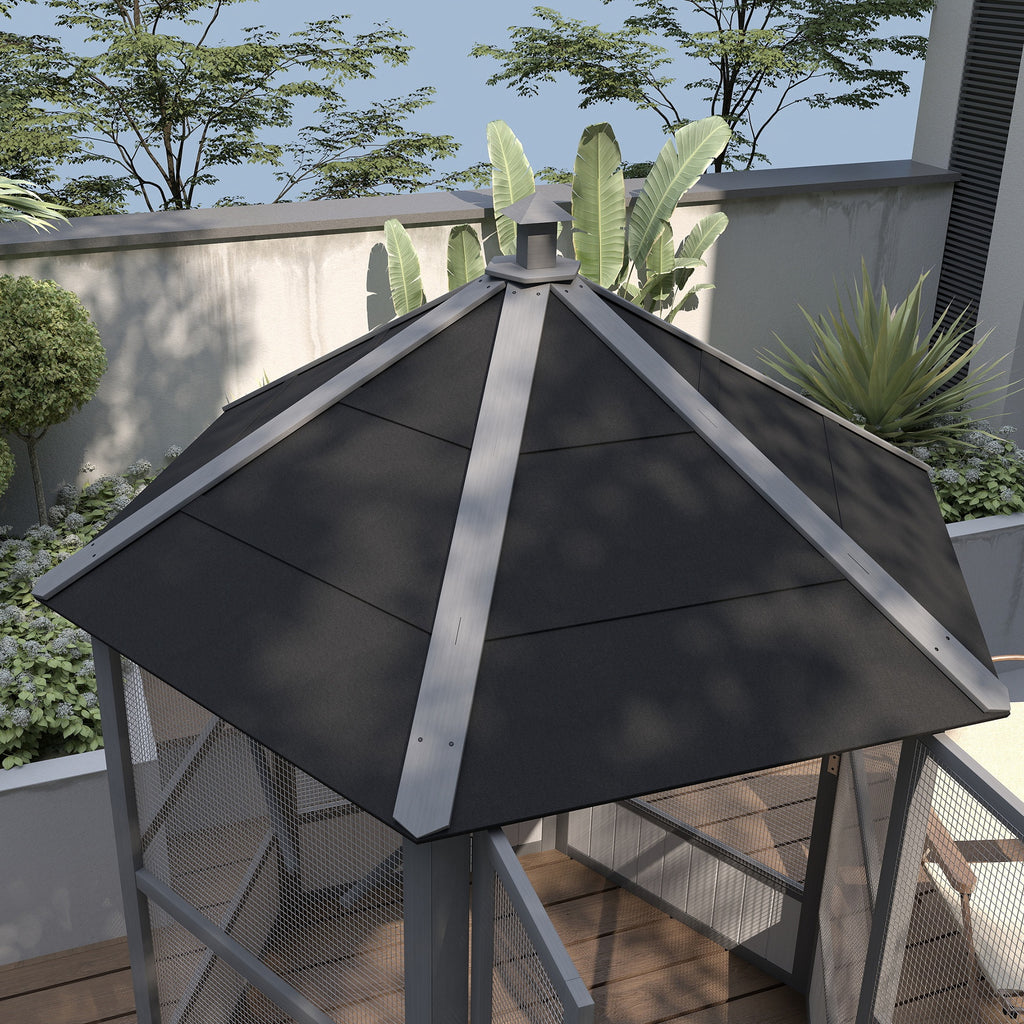 69" Wooden Hexagonal Outdoor Aviary, Light Gray