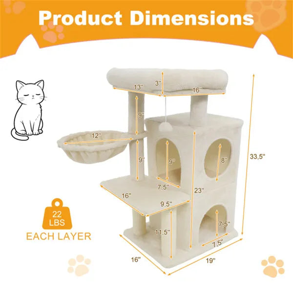 Beige 33.5" Multi-Level Cat Tree with Condo for Felines