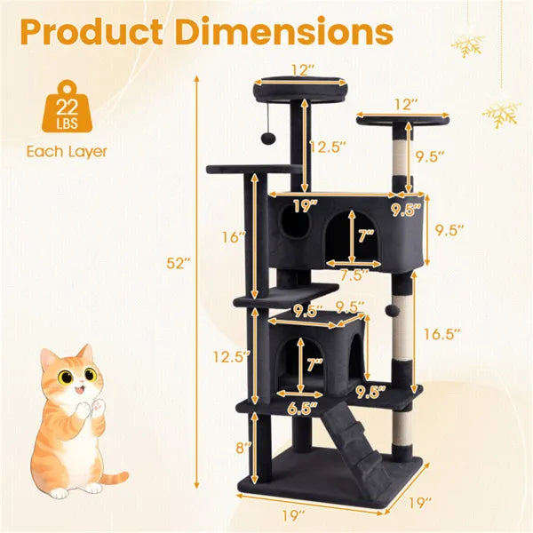 52" Multi-Cat Tree Tower with Perches & Condos (Dark Gray)