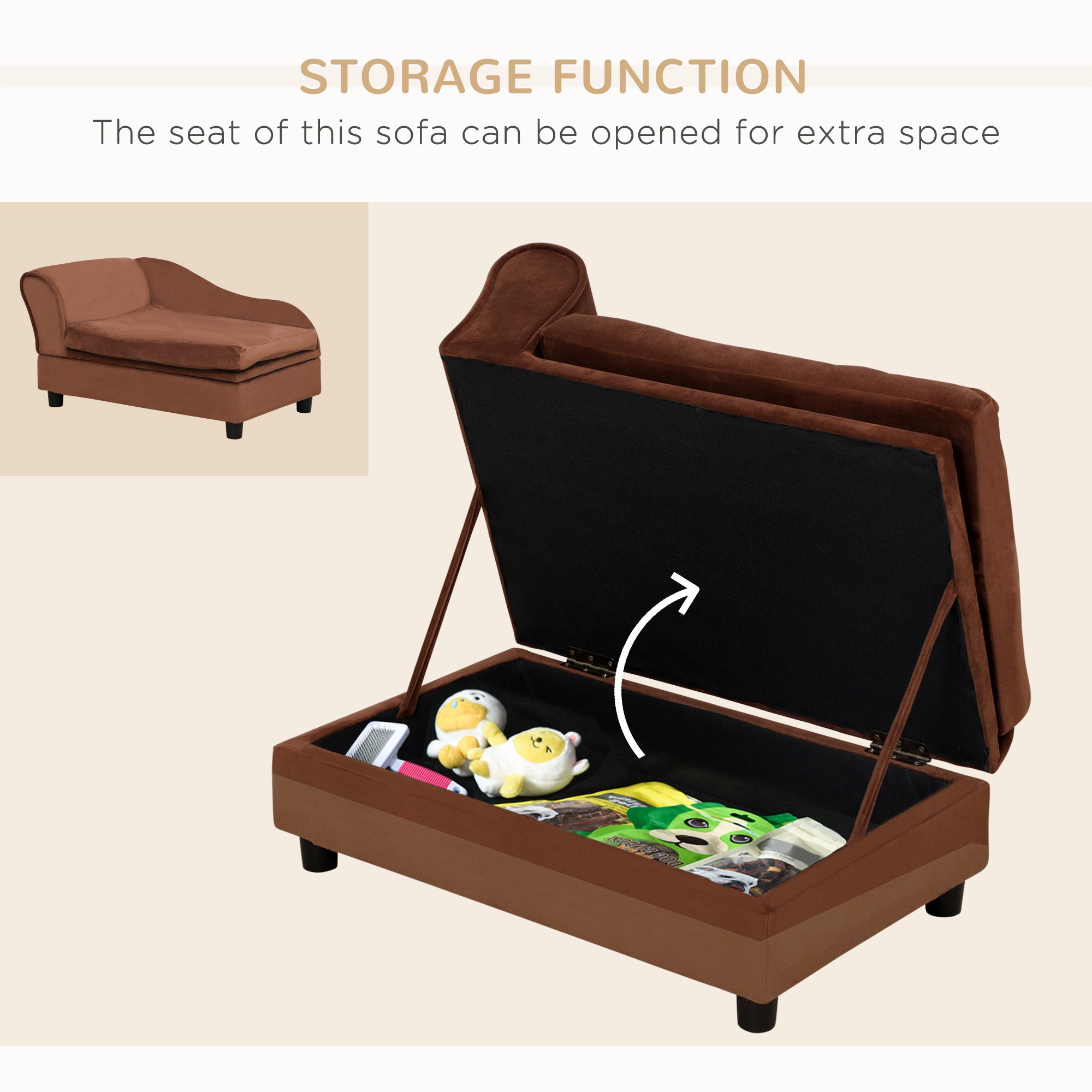Luxury Pet Sofa with Storage, Brown