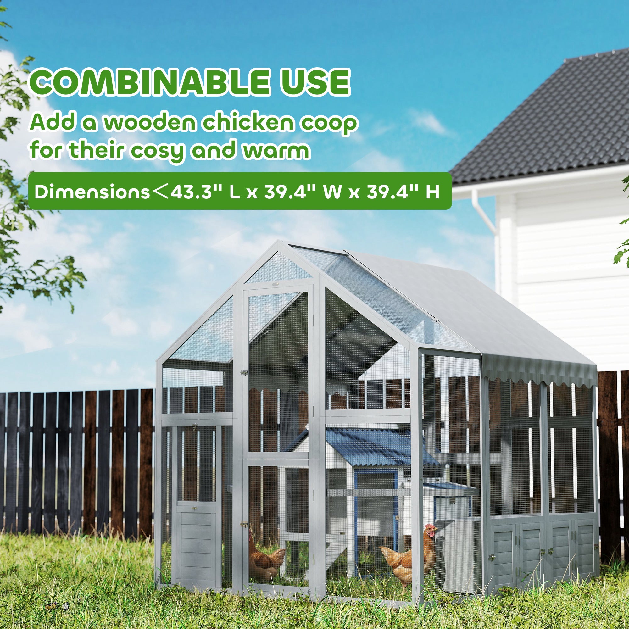 Large Wooden Chicken Run with Waterproof & Anti-UV Cover, Gr