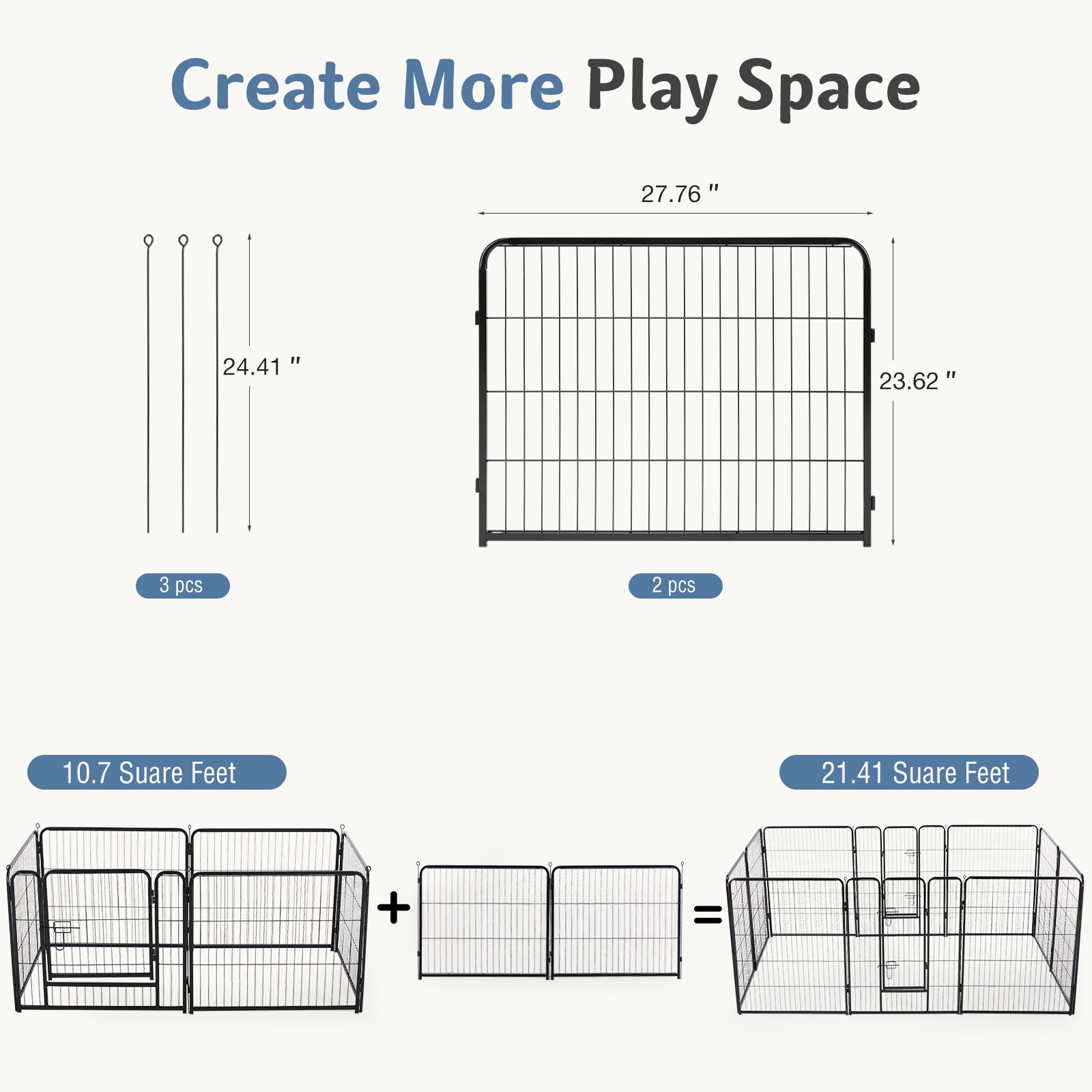 Foldable Steel Pet Enclosure with Door, 24-40 Inch Heights