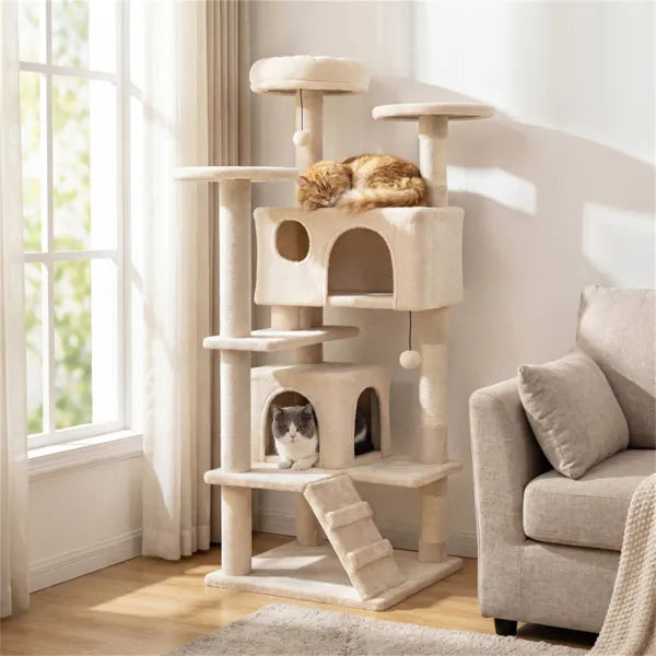 52" Cat Tower with Perches & Condos, Beige