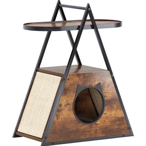 Elegant Black Wood Cat Condo End Table