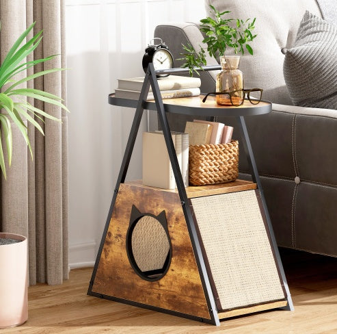 Elegant Black Wood Cat Condo End Table