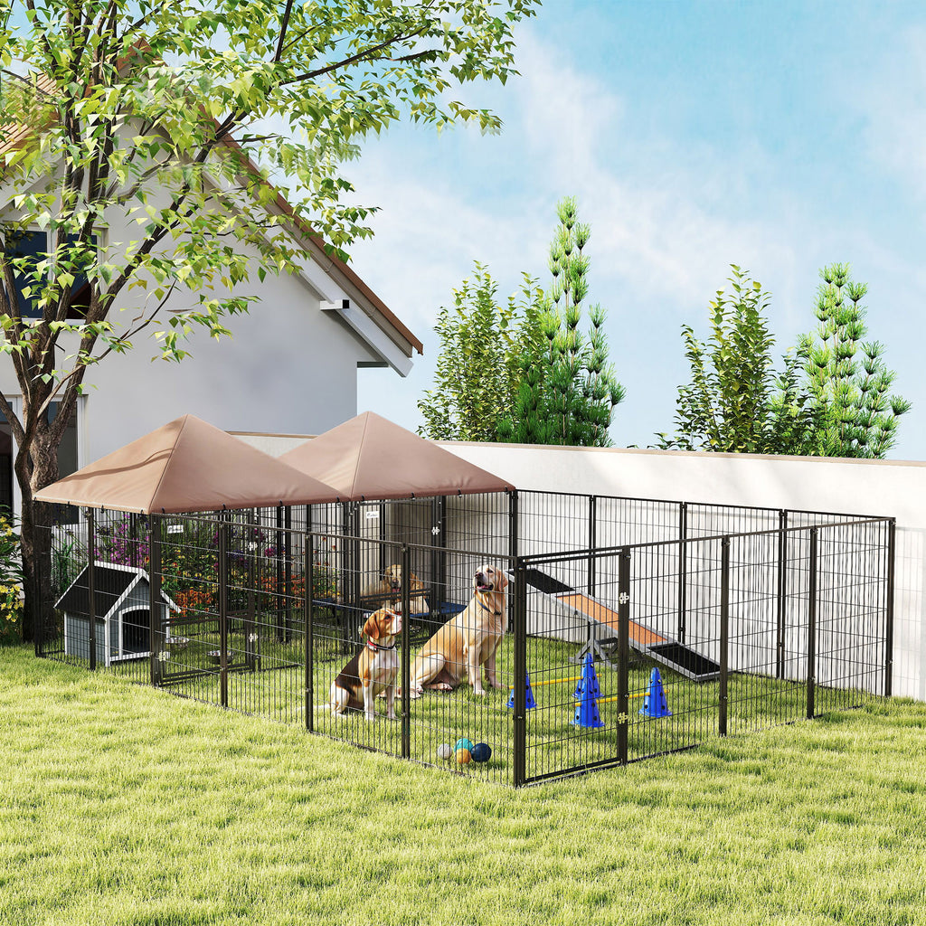 Large Outdoor Dog Kennel with 2 Rooms, Rotating Bowls