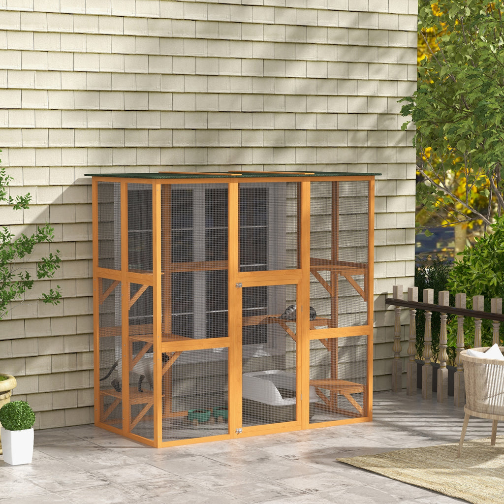Outdoor Cat Enclosure, 71" L, 6 Ledges, Orange