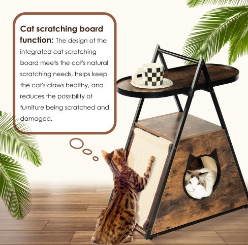 Elegant Black Wood Cat Condo End Table