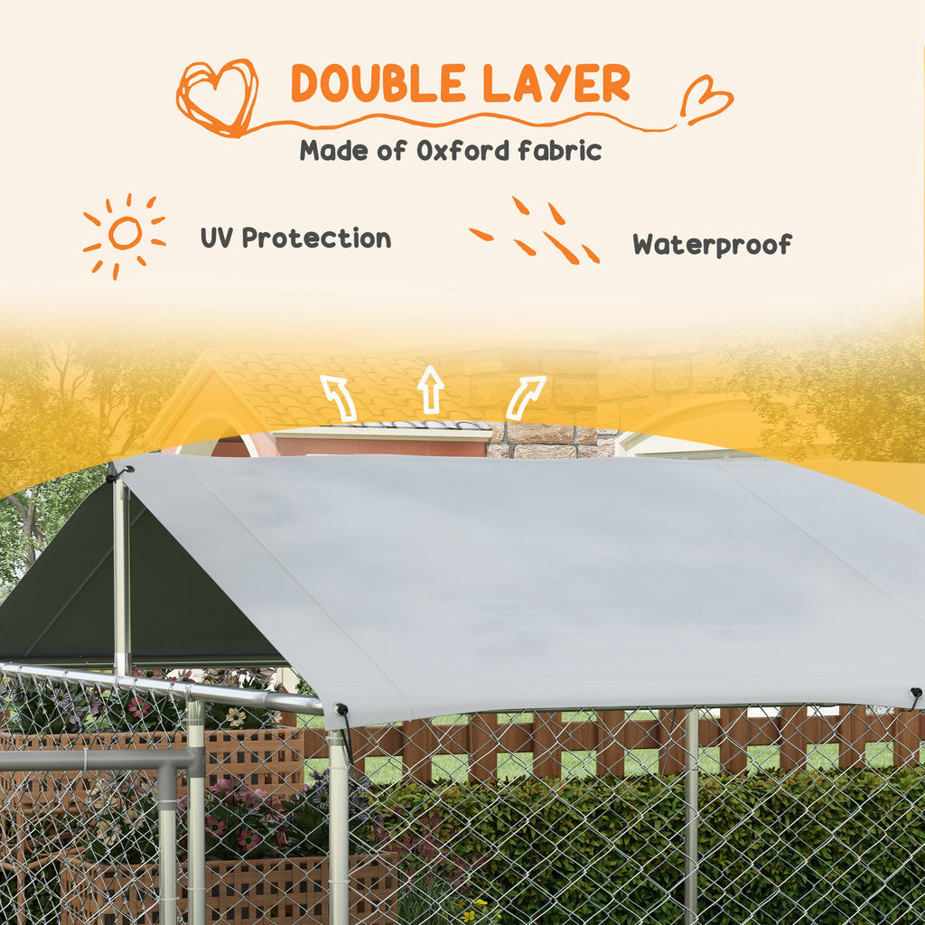 Large Outdoor Dog Kennel with Waterproof UV Roof, Silver