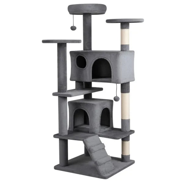 52" Tall Multi-Cat Tower with Perches & Condos, Light Gray