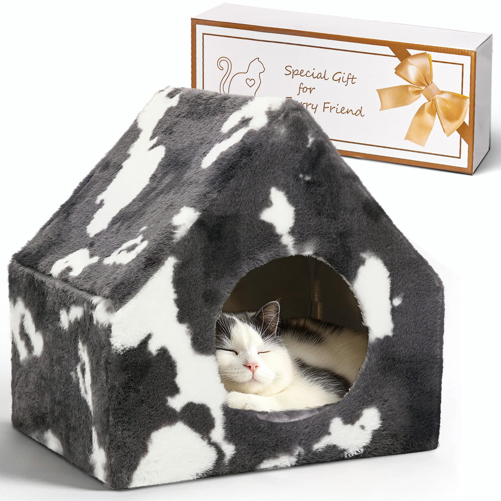 Enclosed Cat Bed Cave and Winter Pet House, Grey
