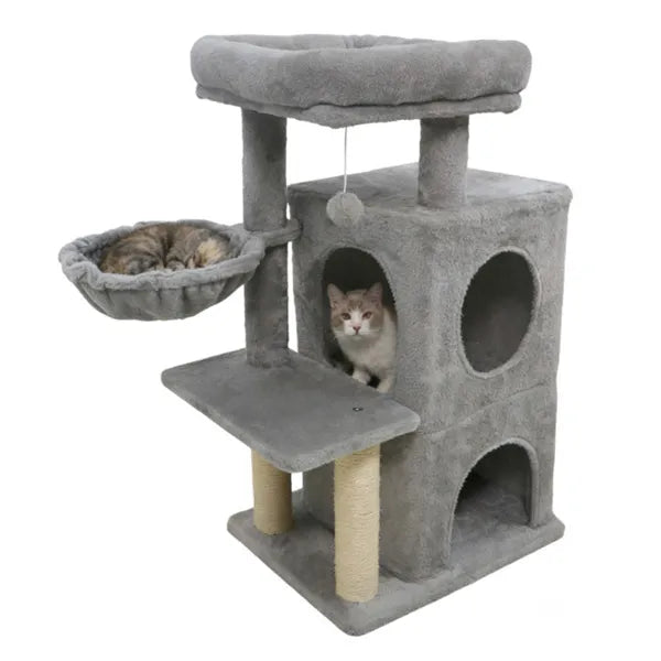 Light Gray 33.5" Multi-Level Cat Tree, Condo, & Scratchers