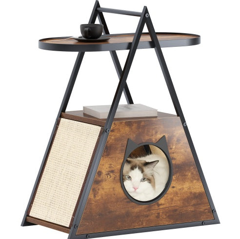 Elegant Black Wood Cat Condo End Table
